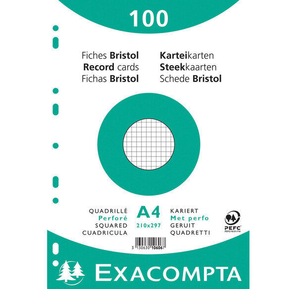 Paquet de 100 Fiches BRIST.BLC 210/297 5X5 PERF S/FILM x 10 EXACOMPTA