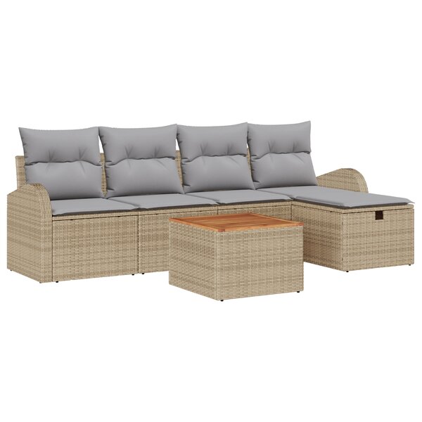 Ensemble de Canapés de Jardin vidaXL 6 Pièces avec Coussins Beige Poly Rattan