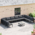vidaXL Ensemble de canapé de jardin avec coussin 11 Pièces Noir Acier