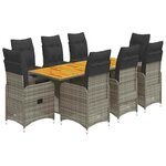 vidaXL Ensemble de bistro de jardin 9 Pièces coussins gris poly rotin