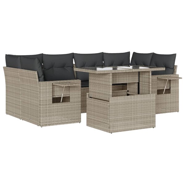 vidaXL Salon de jardin avec coussins 7 Pièces gris clair résine tressée
