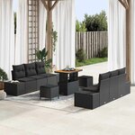 vidaXL Ensemble de canapé de jardin avec coussin 9 Pièces Noir Poly rotin