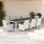 vidaXL Ensemble à manger de jardin et coussins 9 Pièces blanc rotin verre
