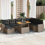 vidaXL Salon de jardin avec coussins 9 Pièces gris résine tressée acacia