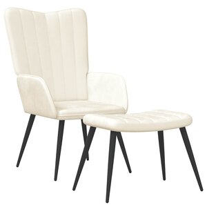 vidaXL Chaise de relaxation avec tabouret Blanc crème Velours