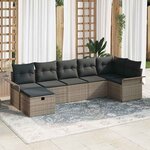 vidaXL Ensemble de canapé de jardin avec coussin 7 Pièces Gris Poly rotin