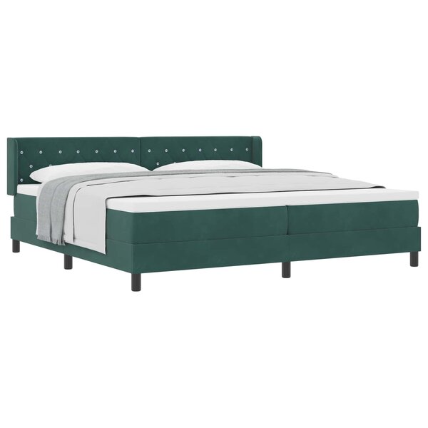 vidaXL Lit à ressorts avec tête de lit Vert foncé 200 x 200 cm Velours