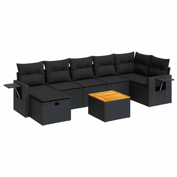 vidaXL Salon de jardin 8 Pièces avec coussins noir résine tressée