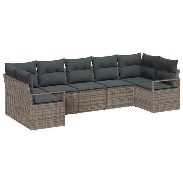 Ensemble de Canapés de Jardin 7 Pièces avec Coussins Gris en Poly Rotin