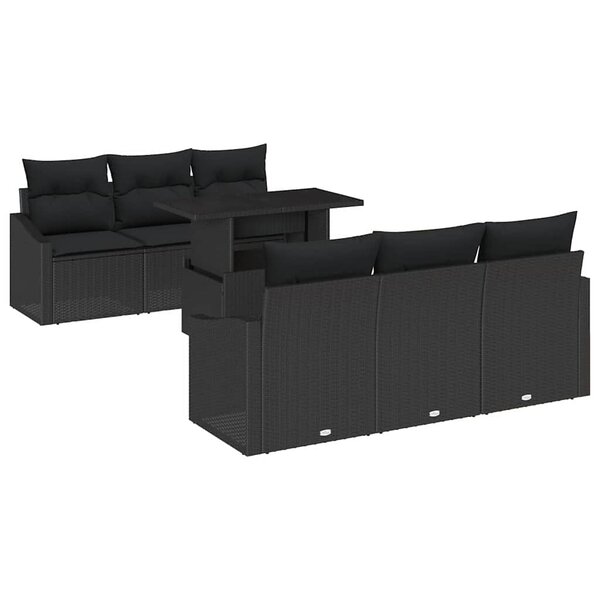 vidaXL Ensemble de canapé de jardin avec stockage 7 Pièces Noir polyrotin