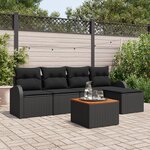 vidaXL Ensemble de canapés de jardin de 6 pièces avec coussins  noir  poly rattan  acacia