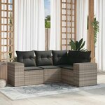 vidaXL Salon de jardin 4 Pièces avec coussins gris clair résine tressée