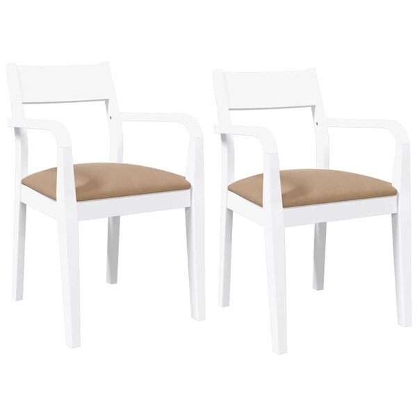 vidaXL Chaises à manger coussins 2 Pièces blanc bois massif caoutchouc