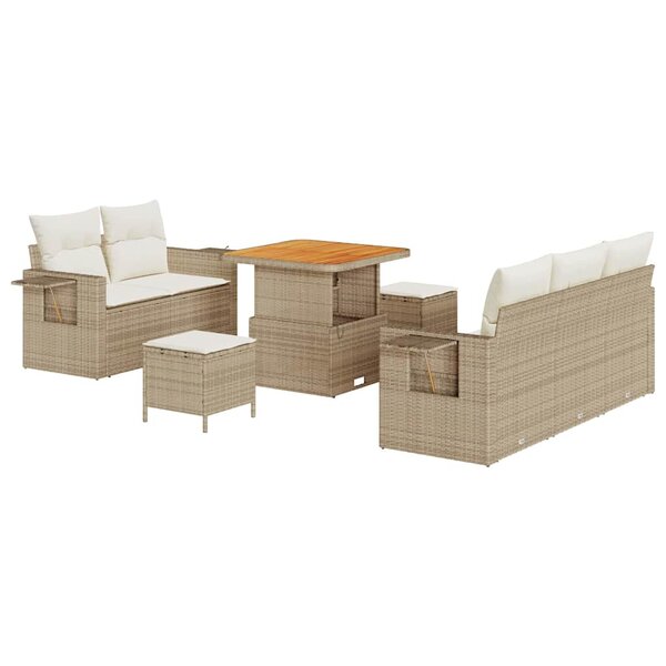 vidaXL Ensemble de canapé de jardin avec coussin 8 Pièces Beige polyrotin