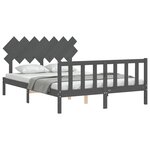 vidaXL Cadre de lit avec tête de lit gris King Size bois massif