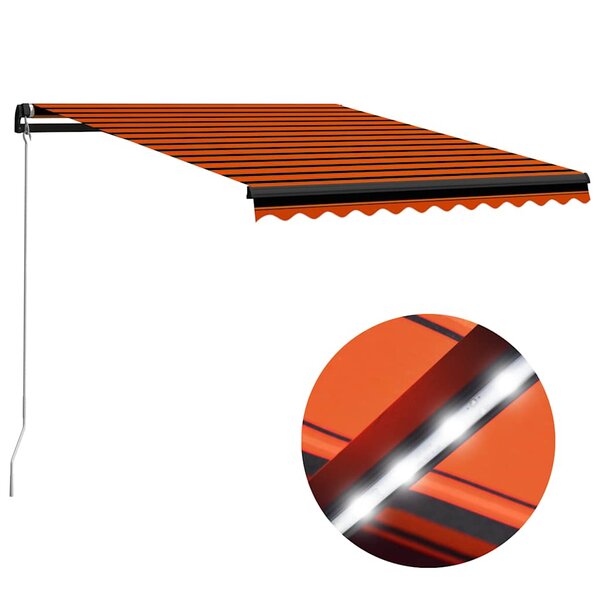 vidaXL Auvent manuel rétractable avec LED 300x250 cm Orange et marron