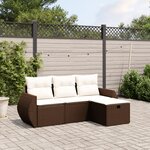 vidaXL Salon de jardin 4 Pièces avec coussins marron résine tressée