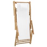 vidaXL Chaise de terrasse Bambou et toile Blanc crème