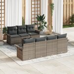 vidaXL Ensemble de Canapés de Jardin 8 Pièces avec Coussins Gris en Rattan Poly