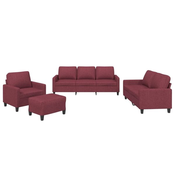 vidaXL Ensemble de canapés 4 Pièces avec coussins Rouge bordeaux Tissu