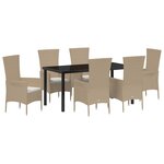 Ensemble de salle à manger de jardin de 7 pièces avec coussins beige poly rotin