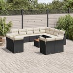 vidaXL Salon de jardin avec coussins 13 Pièces noir résine tressée