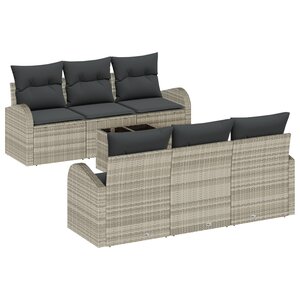 vidaXL Ensemble de canapé de jardin 7 pièces avec coussins gris clair en rotin