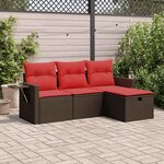 vidaXL Salon de jardin 4 Pièces avec coussins marron résine tressée