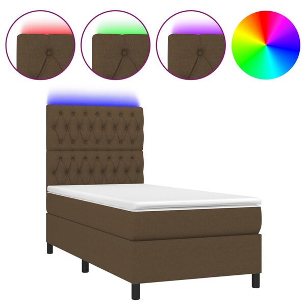 vidaXL Sommier à lattes de lit et matelas et LED Marron foncé 90x190cm