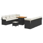Ensemble de Canapé de Jardin vidaXL 11 Pièces avec Coussins Rattan Poly Noir Acacia