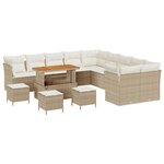Ensemble de canapés de jardin 14 pièces avec coussins Beige Poly Rattan Acacia