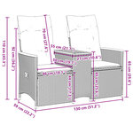 vidaXL Canapé de jardin inclinable 2 places avec table noir poly rotin
