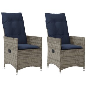 vidaXL Lot de 2 chaises de jardin inclinables avec coussins en résine tressée grise