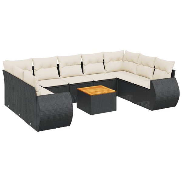 vidaXL Salon de jardin 10 Pièces avec coussins noir résine tressée