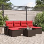 vidaXL Salon de jardin avec coussins 7 Pièces marron résine tressée
