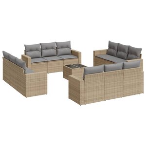 vidaXL Salon de jardin avec coussins 13 Pièces beige résine tressée