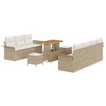Canapé de jardin de 10 pièces avec coussins - Rotin poly beige Acacia