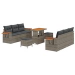 vidaXL Ensemble de canapé de jardin 9 pièces avec coussins gris en poly rotin et acacia