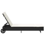 vidaXL Chaise longue avec roues et coussin noir résine tressée