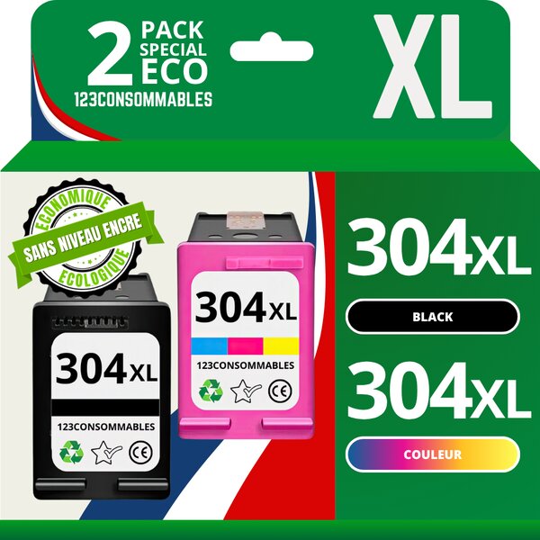 304XL - Pack 2 cartouches HP 304 XL compatibles HP DeskJet 2630 2620 - sans niveau