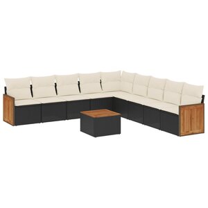 vidaXL Salon de jardin 10 Pièces avec coussins noir résine tressée