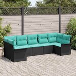 vidaXL Ensemble de canapé de jardin 7 Pièces Noir Poly rotin