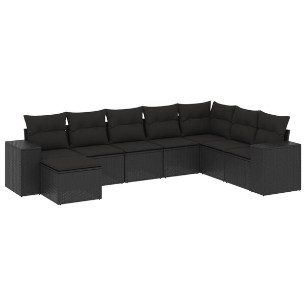 vidaXL Salon de jardin 8 Pièces avec coussins noir résine tressée