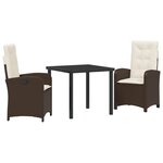 vidaXL Ensemble de salle à manger de jardin de 3 pièces avec coussins - Rattan poly marron