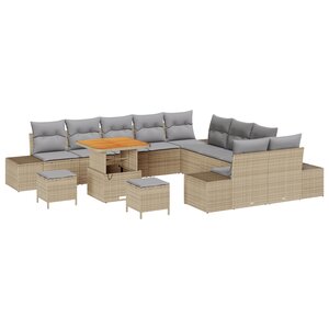 Canapé de jardin vidaXL de 13 pièces avec coussins Beige Poly Rotin