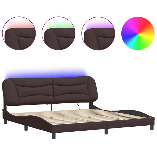 vidaXL Cadre de lit avec LED sans matelas Hvar marron foncé 200x200cm tissu