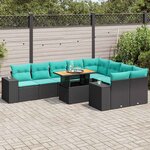 vidaXL Salon de jardin 10 Pièces avec coussins noir résine tressée