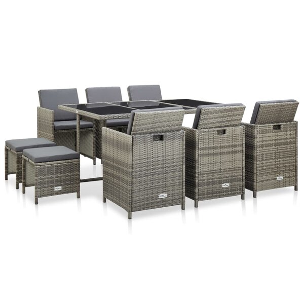 vidaXL Ensemble à manger d’extérieur 11Pièces et coussins poly rotin Gris