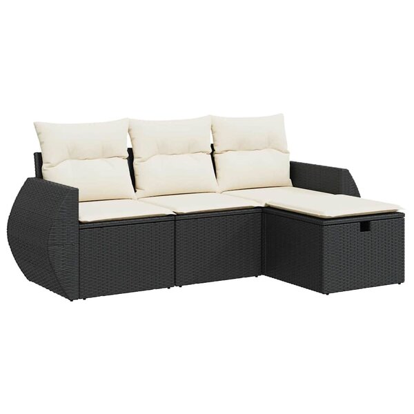 vidaXL Salon de jardin 4 Pièces avec coussins noir résine tressée