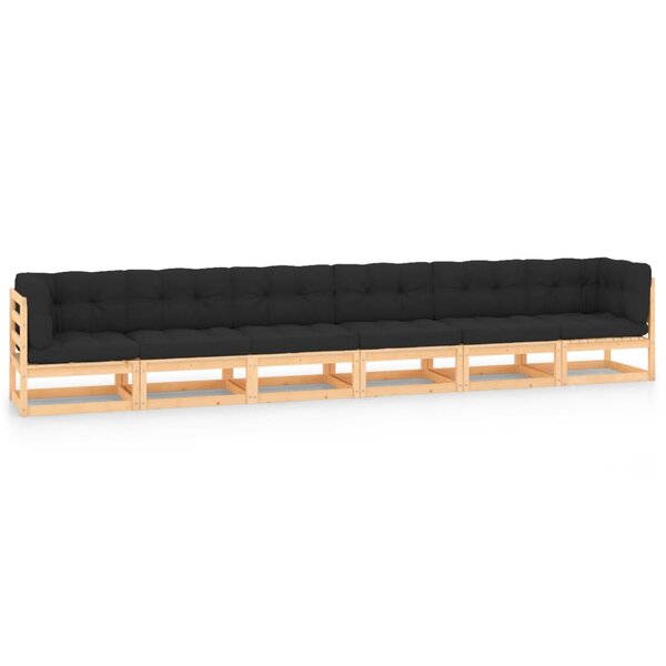 vidaXL Salon de jardin 6 Pièces avec coussins anthracite Pin massif